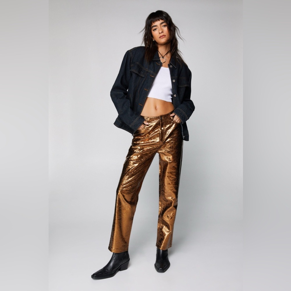 Nasty Gal Metallic Copper Crackle Faux Leather Women's Pants